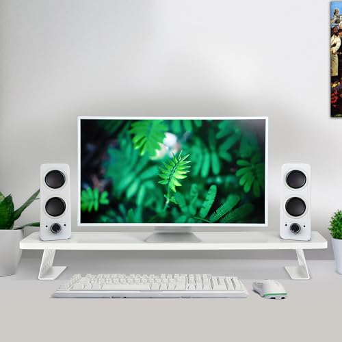 Detalle de Lumibric Wooden Monitor Stand Riser with Metal Legs – White, 80x23.5x10cm