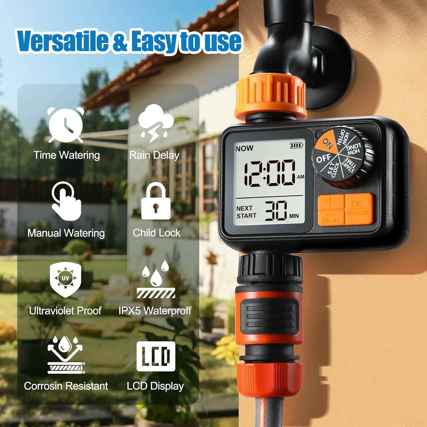 Detalle 2 de CROSOFMI Timer Irrigazione Automatica Digitale – Centralina programmabile IP65 per giardino e serre