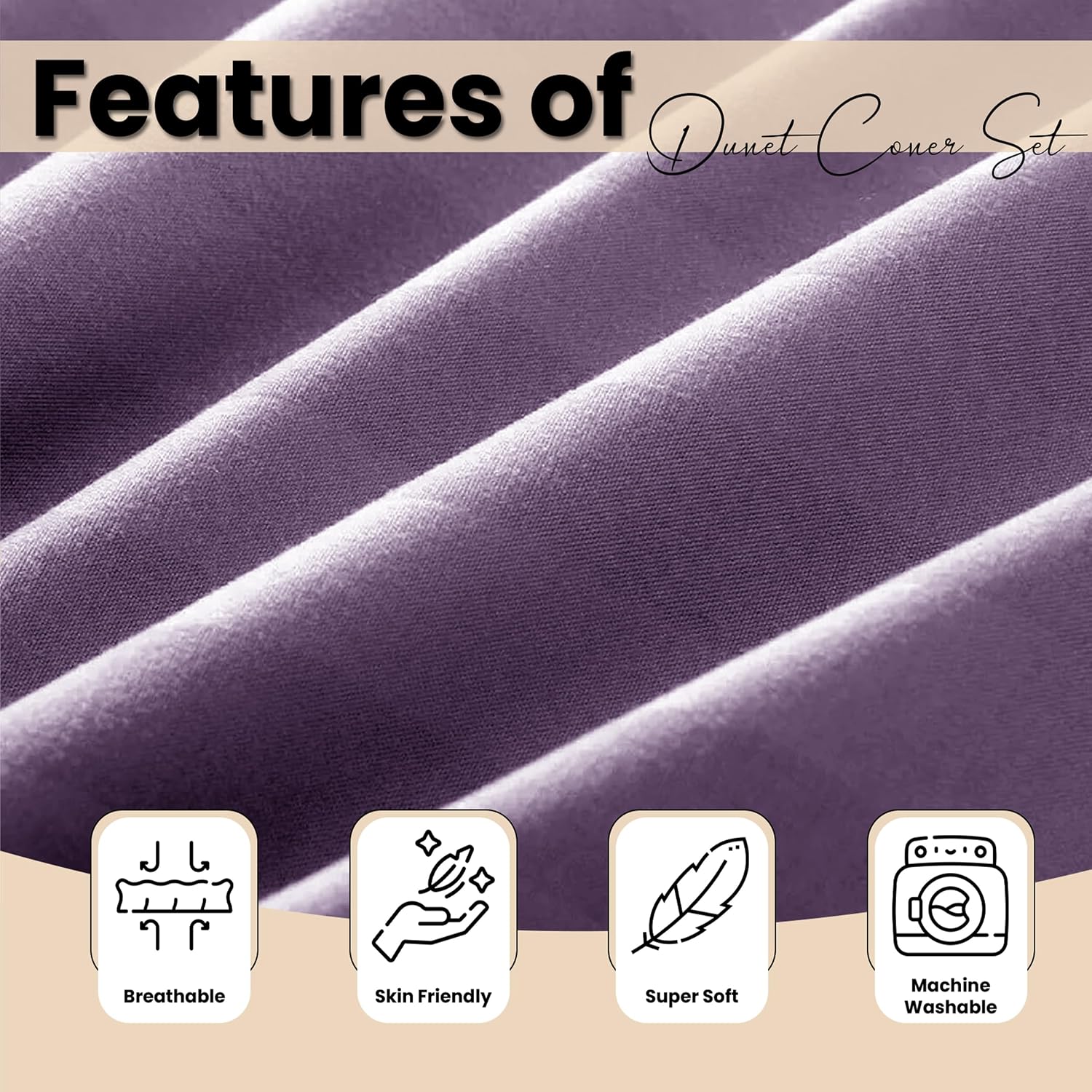 Thumbnail 5 de My home store Satin Stripe 4-Pcs Duvet Cover Set with Fitted Sheet (Lavender) – Double