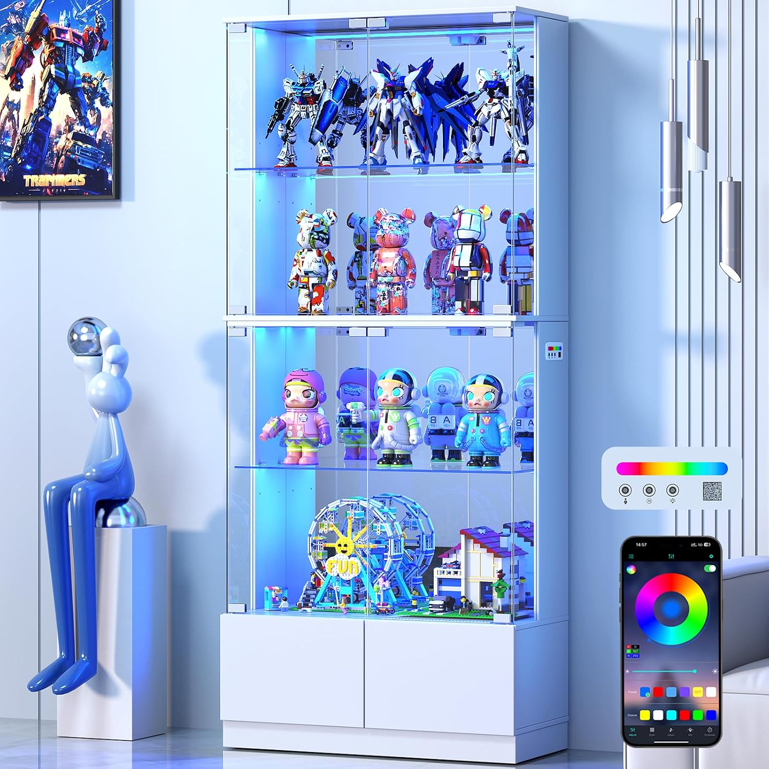 Detalle de VersionTECH Glass Display Cabinet, 4-Tier