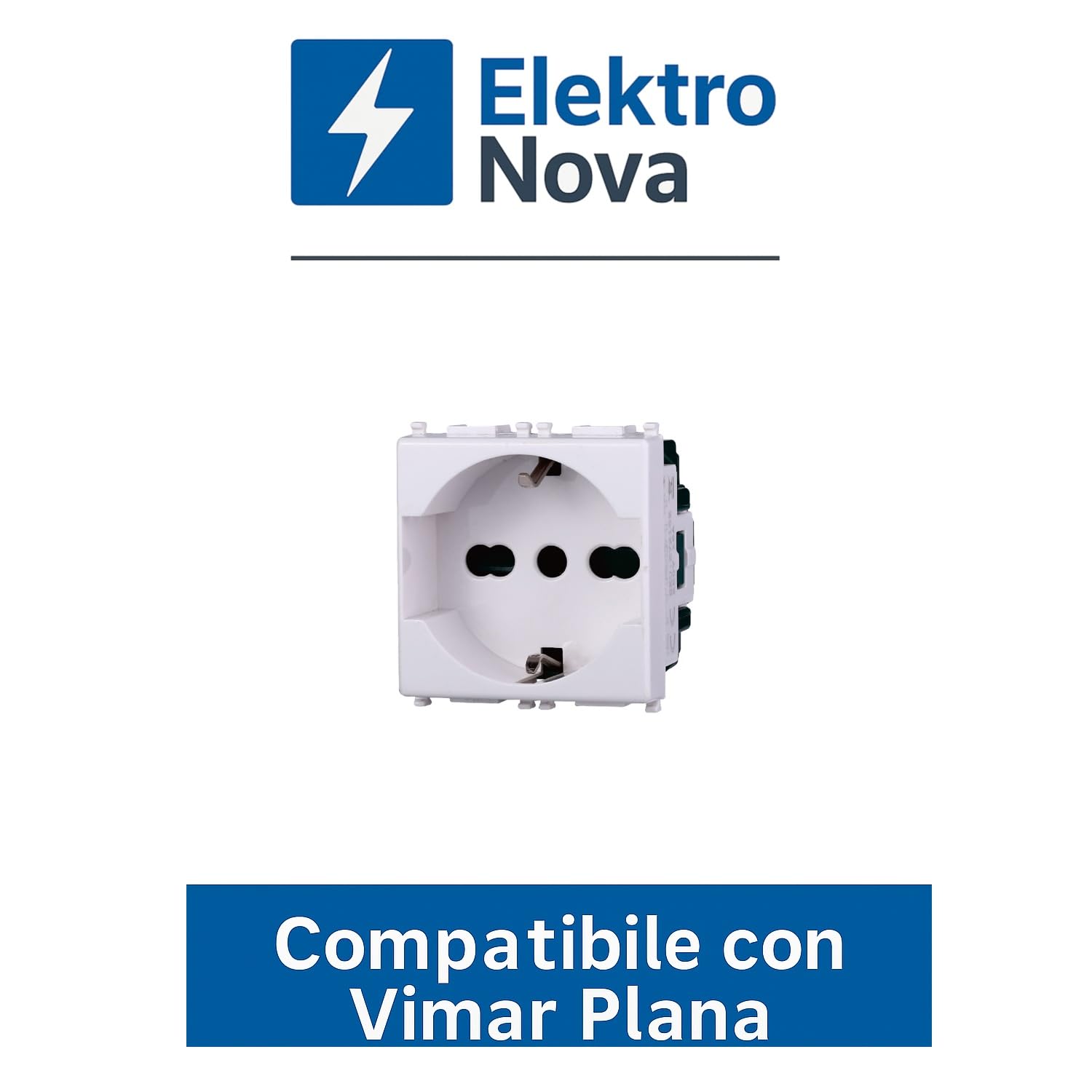 Thumbnail 2 de Elektronova Presa Schuko 2P+T 10/16A 250V Bianco - Compatibile Vimar Plana Kit 4 Pezzi