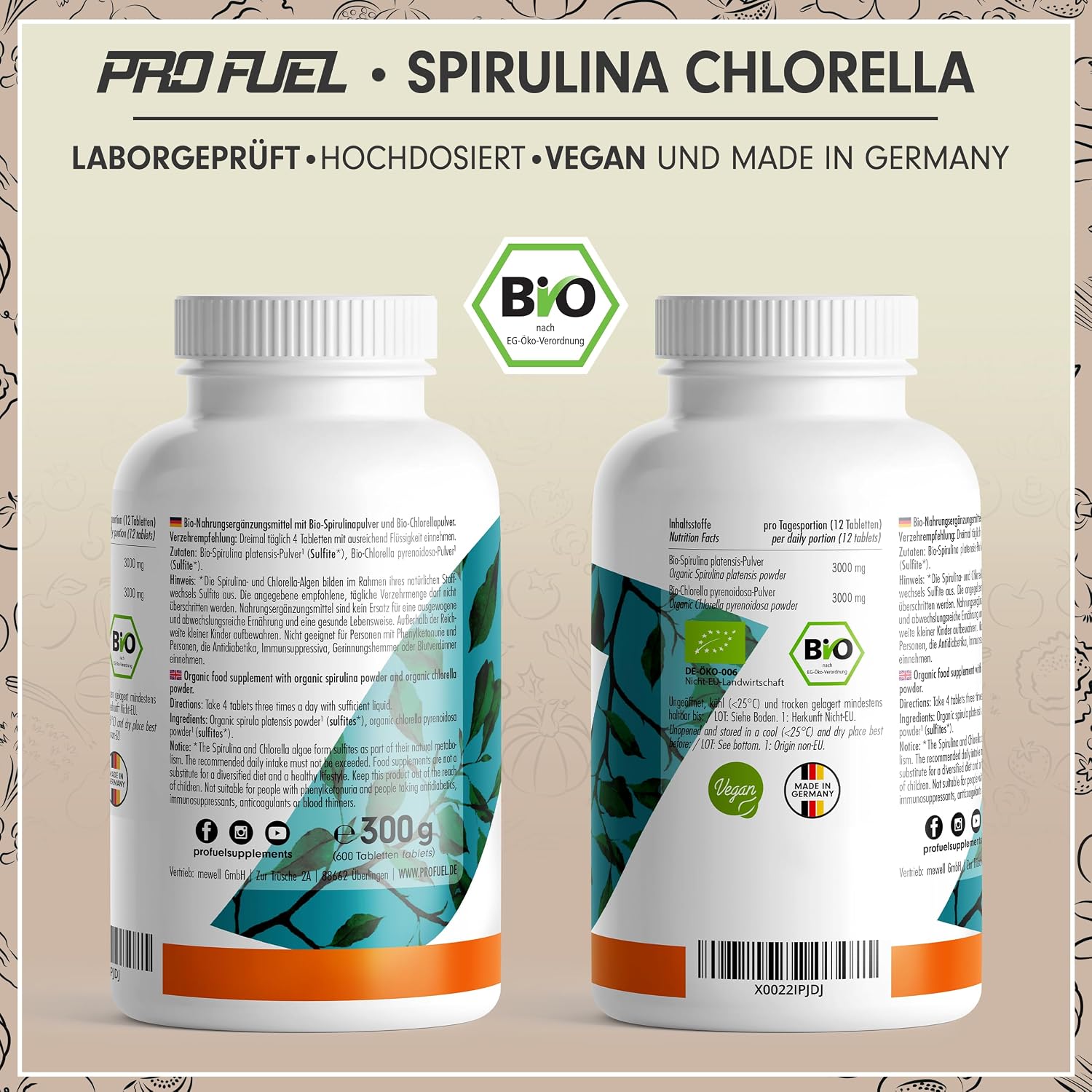 Detalle 2 de Bio Spirulina & Chlorella Presslinge 600x — 3000 mg Spirulina