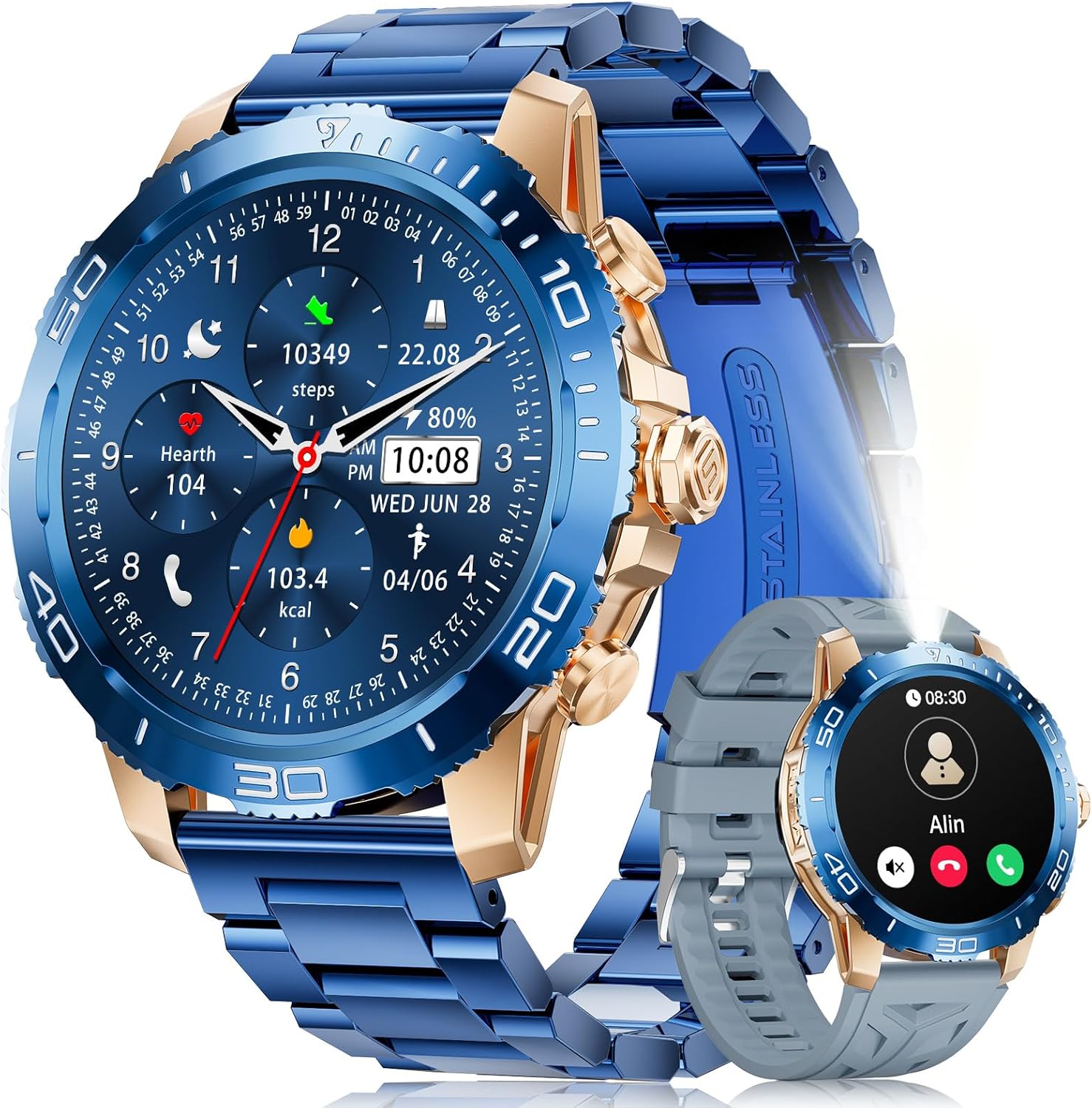 Detalle de LIGE Montre Connectée Homme EF21 — Appels Bluetooth, Écran AMOLED 1,43" et Lampe Torche IP68