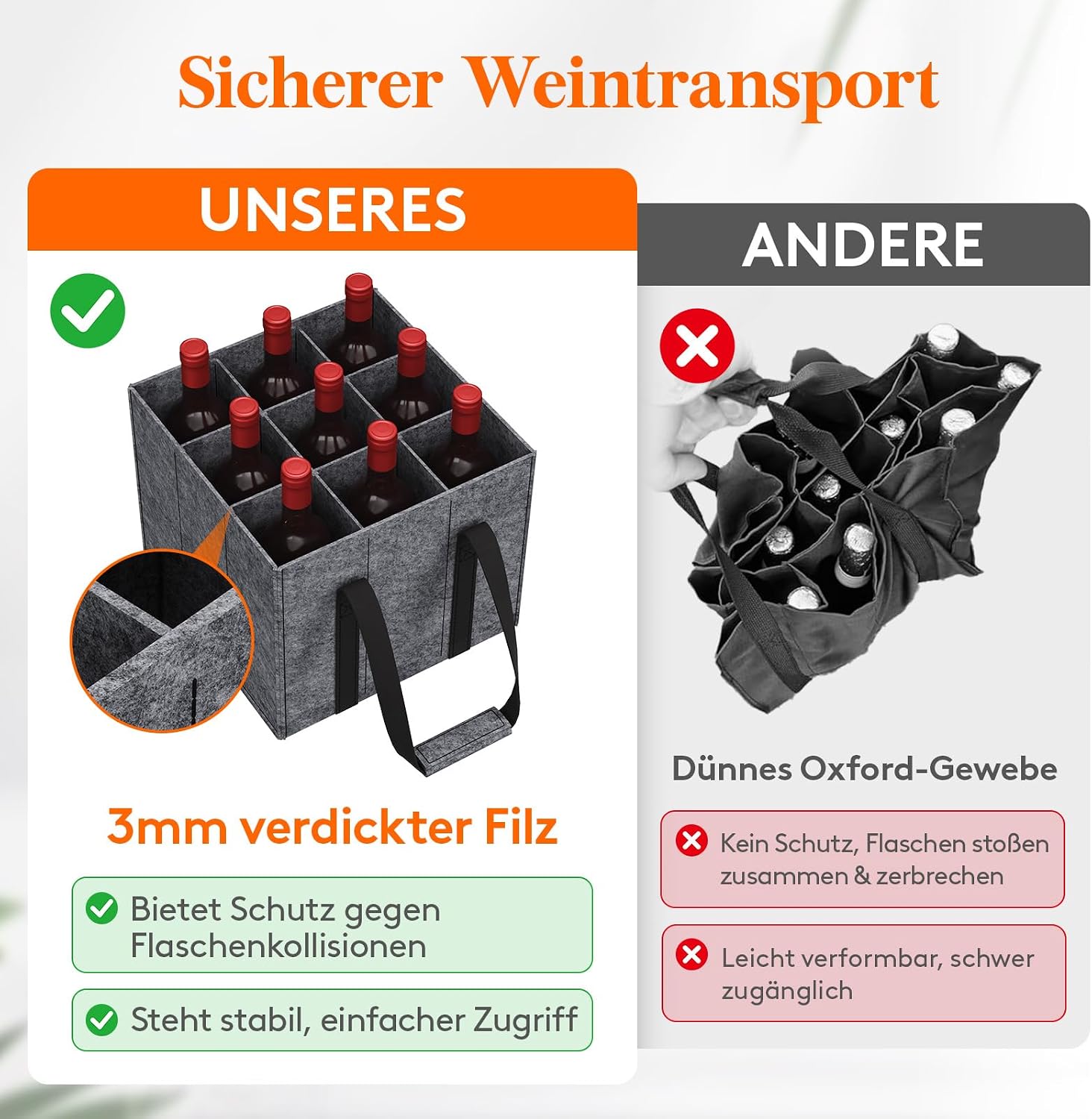 Detalle de Lifewit Flaschentasche 30 x 20 x 26 cm für 9 Flaschen