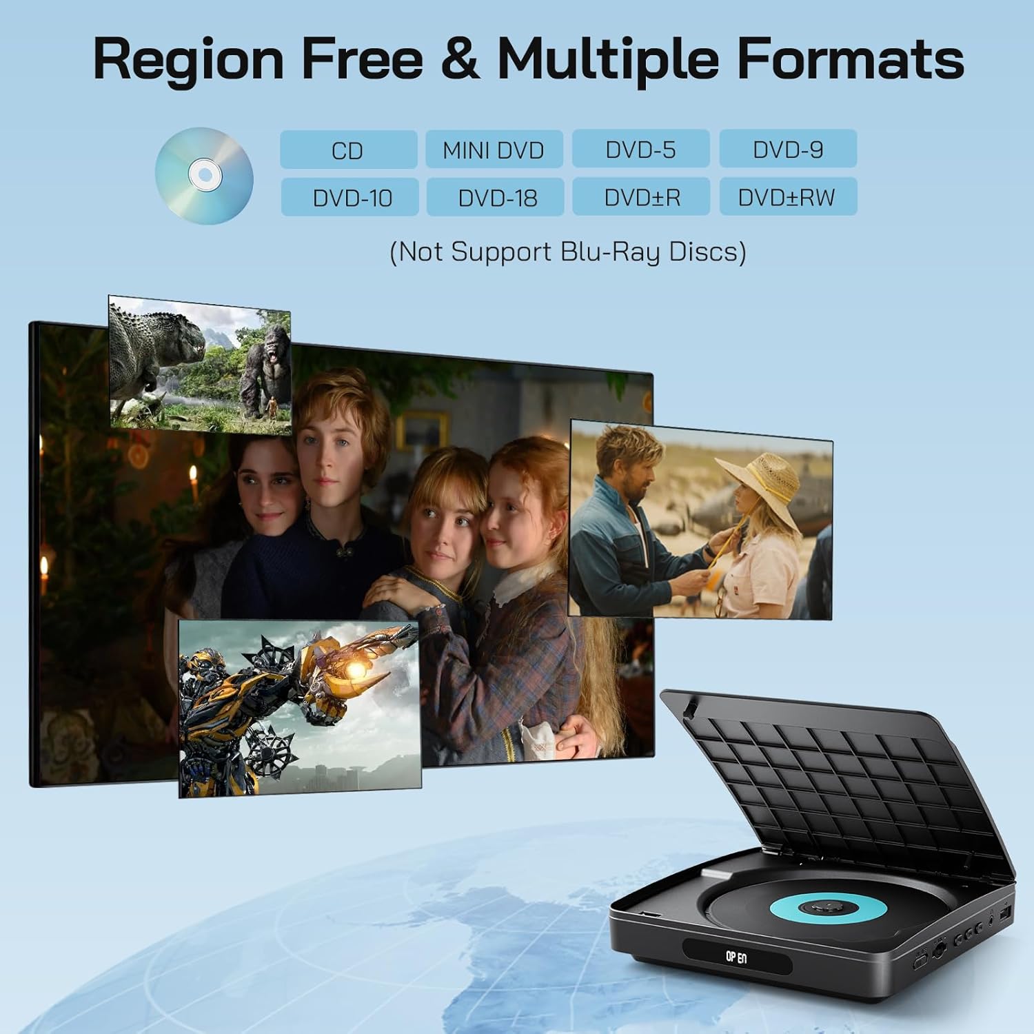 Detalle 2 de WOLFANG DVD Player for TV with HDMI, Full HD Multi Region, Remote Control & Type-C Cable
