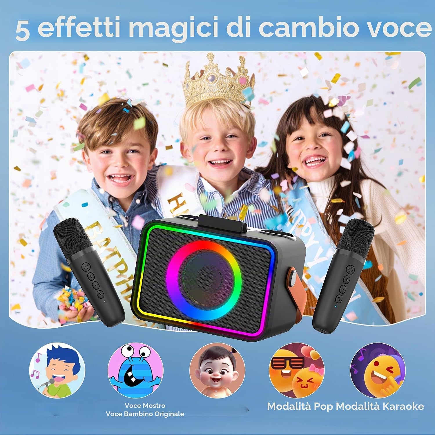Thumbnail 5 de Wowstar Karaoke con Microfono: PA portatile con 2 microfoni wireless, luci LED e Bluetooth