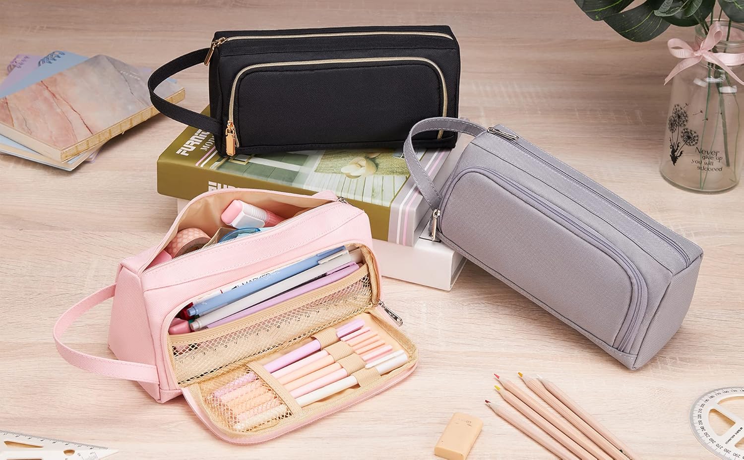 Thumbnail 5 de KALIDI Big Capacity Pencil Case 2 Compartments – Green, 8.7 x 3.5 x 4.3 inches