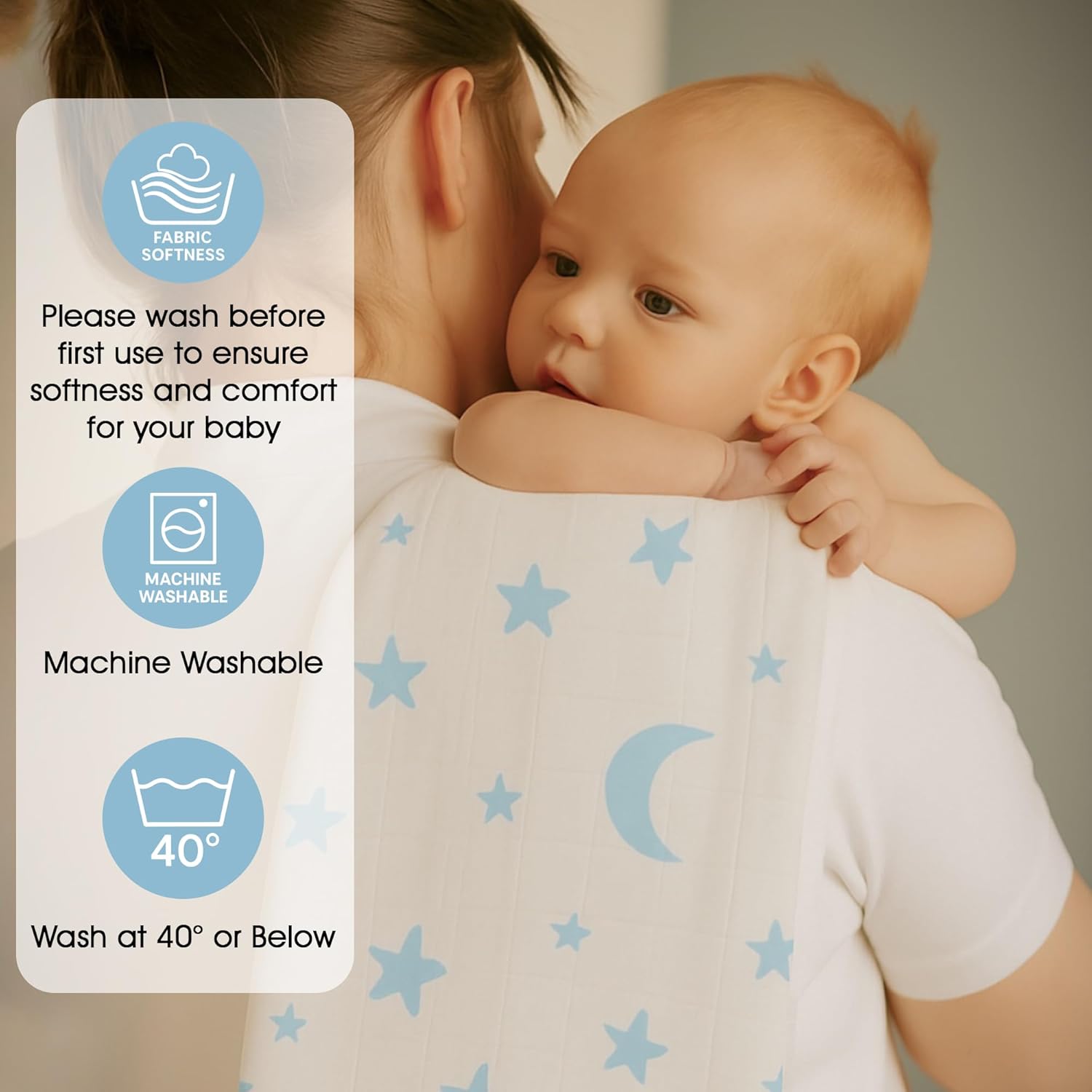 Detalle de Large Baby Muslin Cloths (Pack of 6) 100% Cotton Muslin Squares – Soft, Absorbent & Breathable | Baby Blue Collection