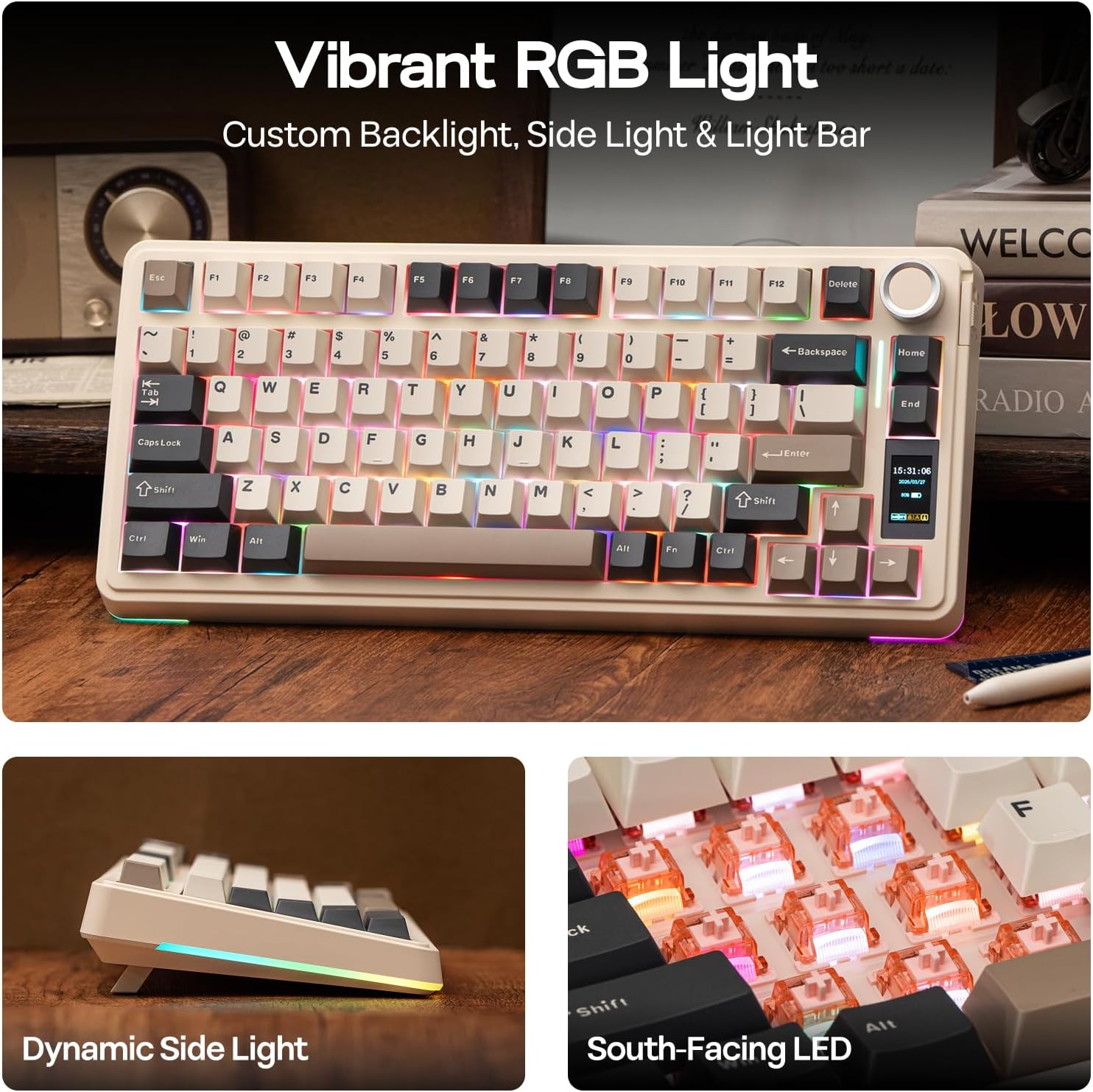 Detalle 2 de EPOMAKER X Aula EA75 MAX Wireless Gaming Keyboard with Screen & Knob (Retro, Silent Switch)