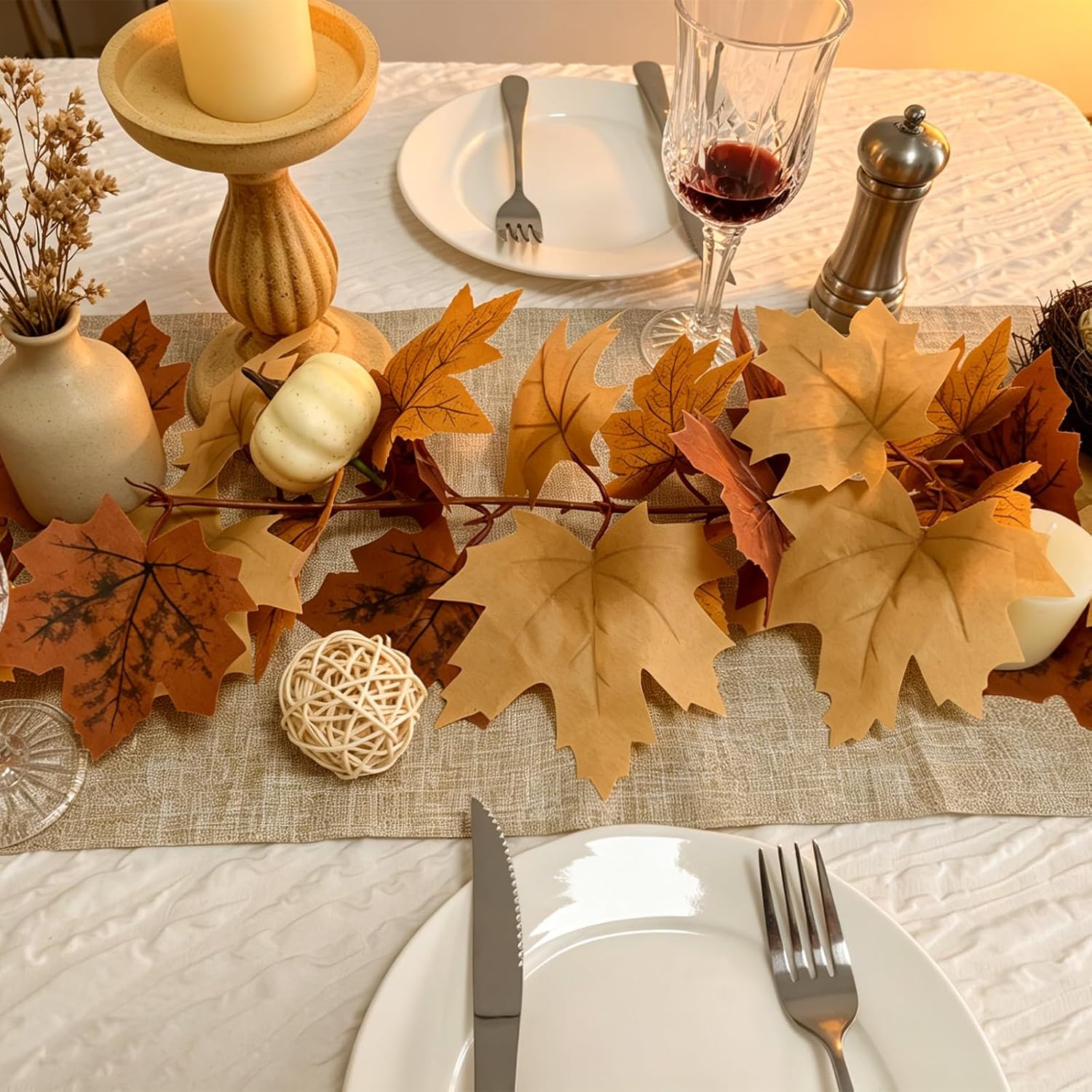 Detalle de Cherica JH012-Brown-2 Fall Garland with Lights, 12-Foot Brown Maple Leaves