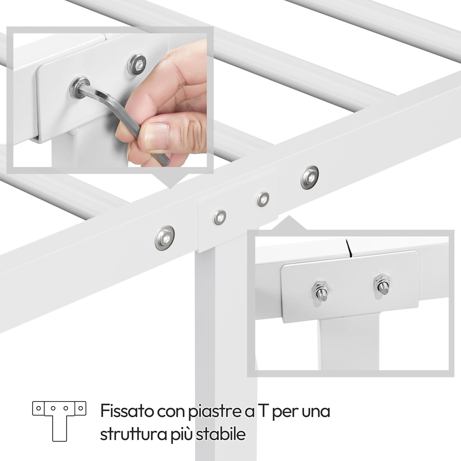 Thumbnail 5 de Yaheetech Struttura letto singolo in metallo con testiera a X e rete a doghe 90x200 cm (bianco)