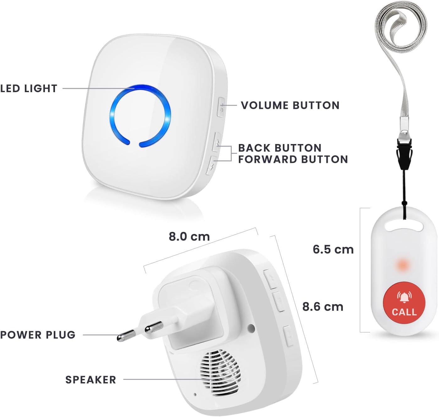 Thumbnail 2 de COTINSE Salvavita Anziani SOS Wireless: pulsante d’emergenza con ricevitore, raggio 150 m e IP55