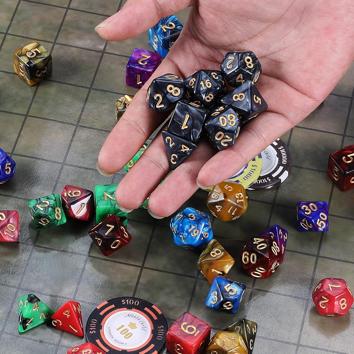 Detalle de iFergoo Polyedrische Würfel Set (42 Stück) mit 6 Beuteln – D4 bis D20 für Dungeons & Dragons, MTG & Co.