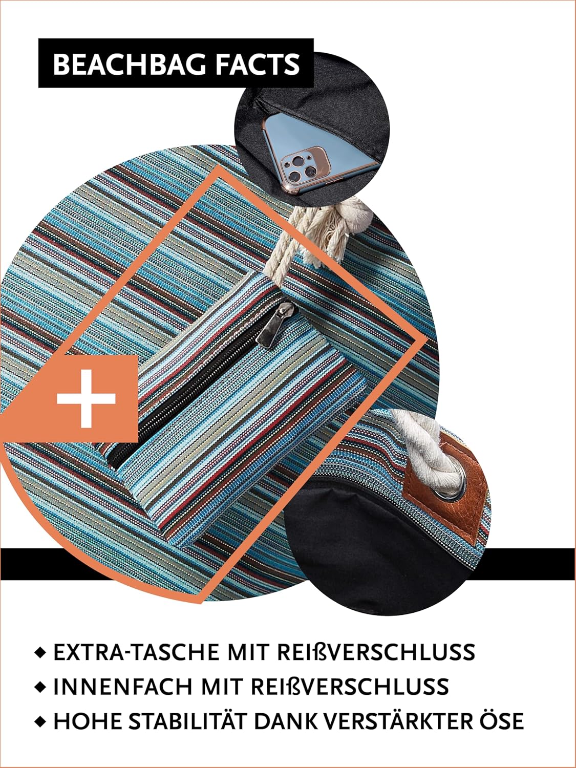 Thumbnail 3 de DonDon Große Strandtasche XXL mit Reißverschluss – vielseitige Umhängetasche für Strand, Urlaub & Alltag