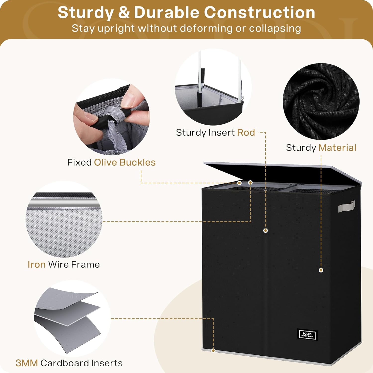 Thumbnail 4 de SOLEDI Double Laundry Hamper with Lid