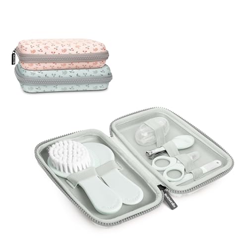 Detalle de Suavinex Neceser Set Manicura para Bebés +0M: kit de 6 utensilios con estuche impermeable azul