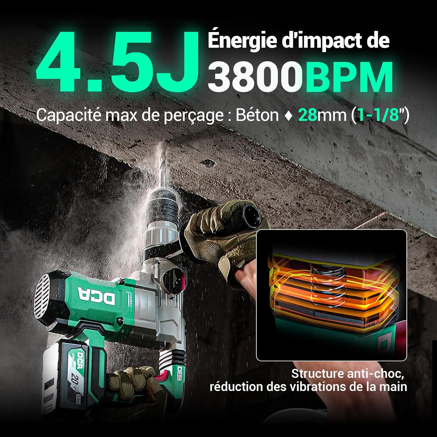Detalle 2 de DCA Marteau Perforateur Sans Fil 20V 4,5 J