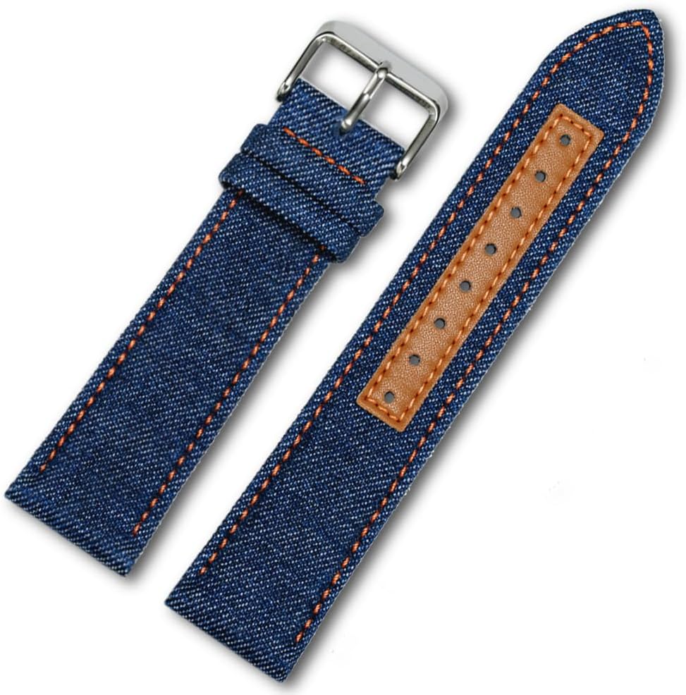 Detalle de Triblanc Denim Canvas & Leather Watch Strap (Quick Release) – 18mm, 20mm or 22mm