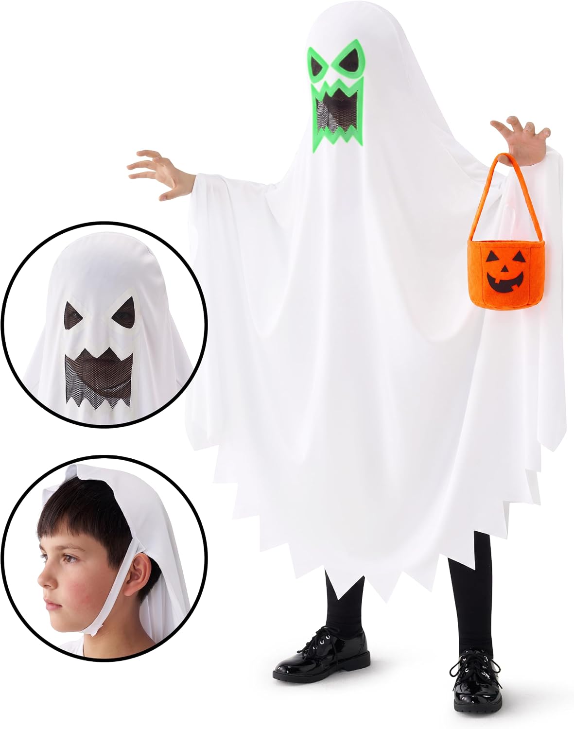 Detalle de Spooktacular Creations Kids’ Ghost Costume with Pumpkin Basket
