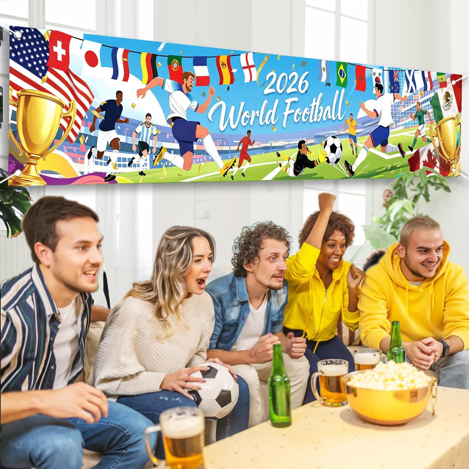 Detalle de AhfuLife Fußball Banner 300 x 60 cm – WM 2026 Deko für Innen & Außen