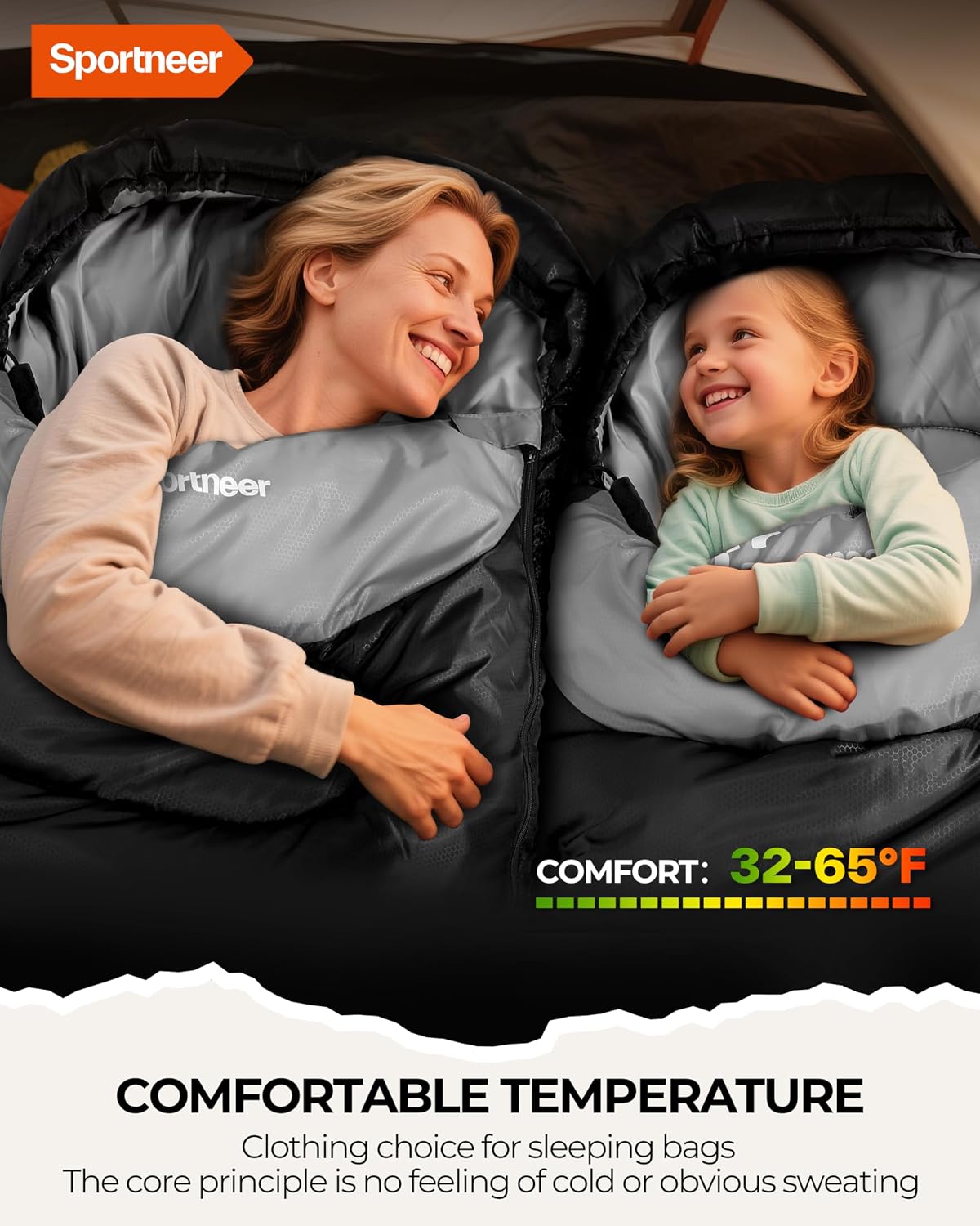 Detalle 2 de Sportneer Y21-80501-16-HQUK Sleeping Bag, 32–65°F, Compression Sack