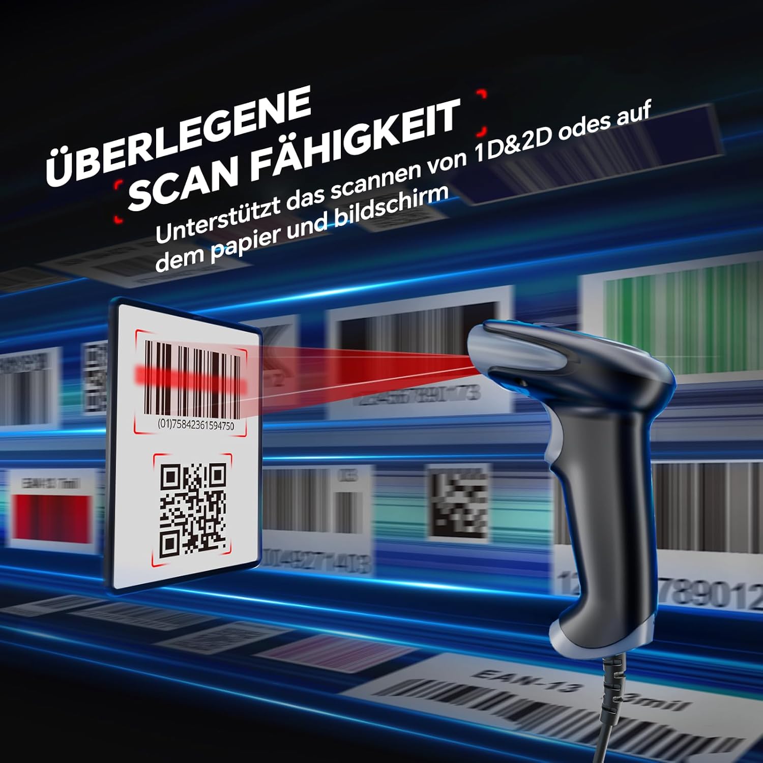 Thumbnail 1 de Eyoyo Barcode Scanner EY-034 (1D/2D/QR) kabelgebunden – Handheld für PC, Mac und Laptop