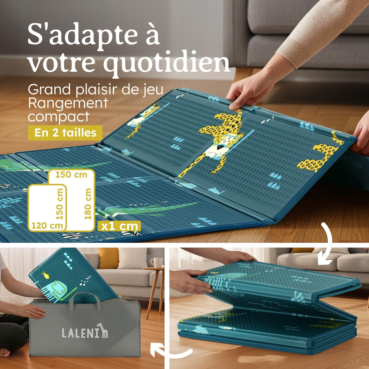 Thumbnail 4 de Laleni tapis d’éveil bébé pliable 120 x 150 x 1 cm, imperméable antidérapant (intérieur/extérieur) motif animalier