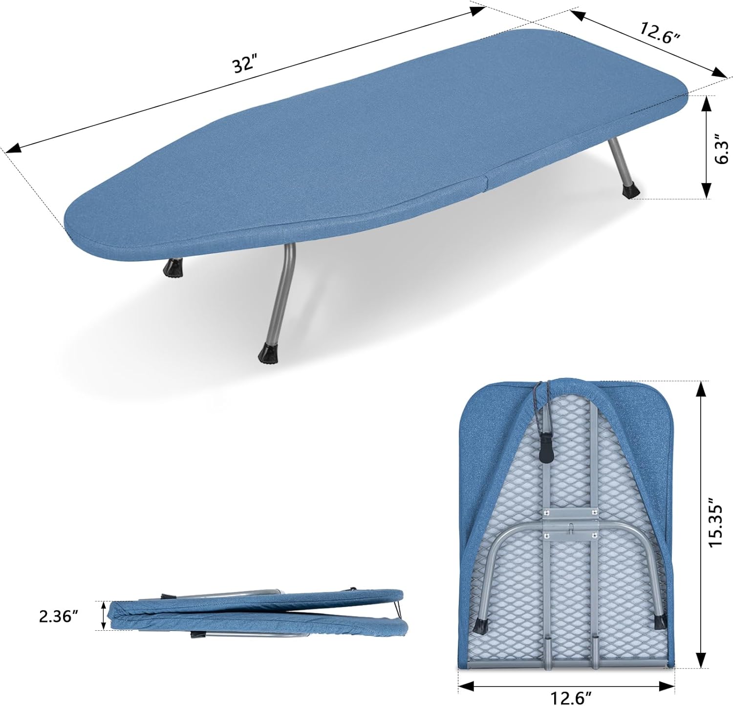 Thumbnail 2 de OUUTMEE Tabletop Ironing Board (Foldable, Cotton Cover) – 80 x 30cm Blue