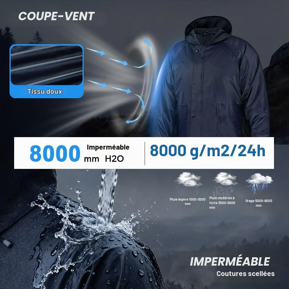 Detalle 2 de BSBUY 5484445 regenjas, opvouwbaar met capuchon en reflecterende strepen