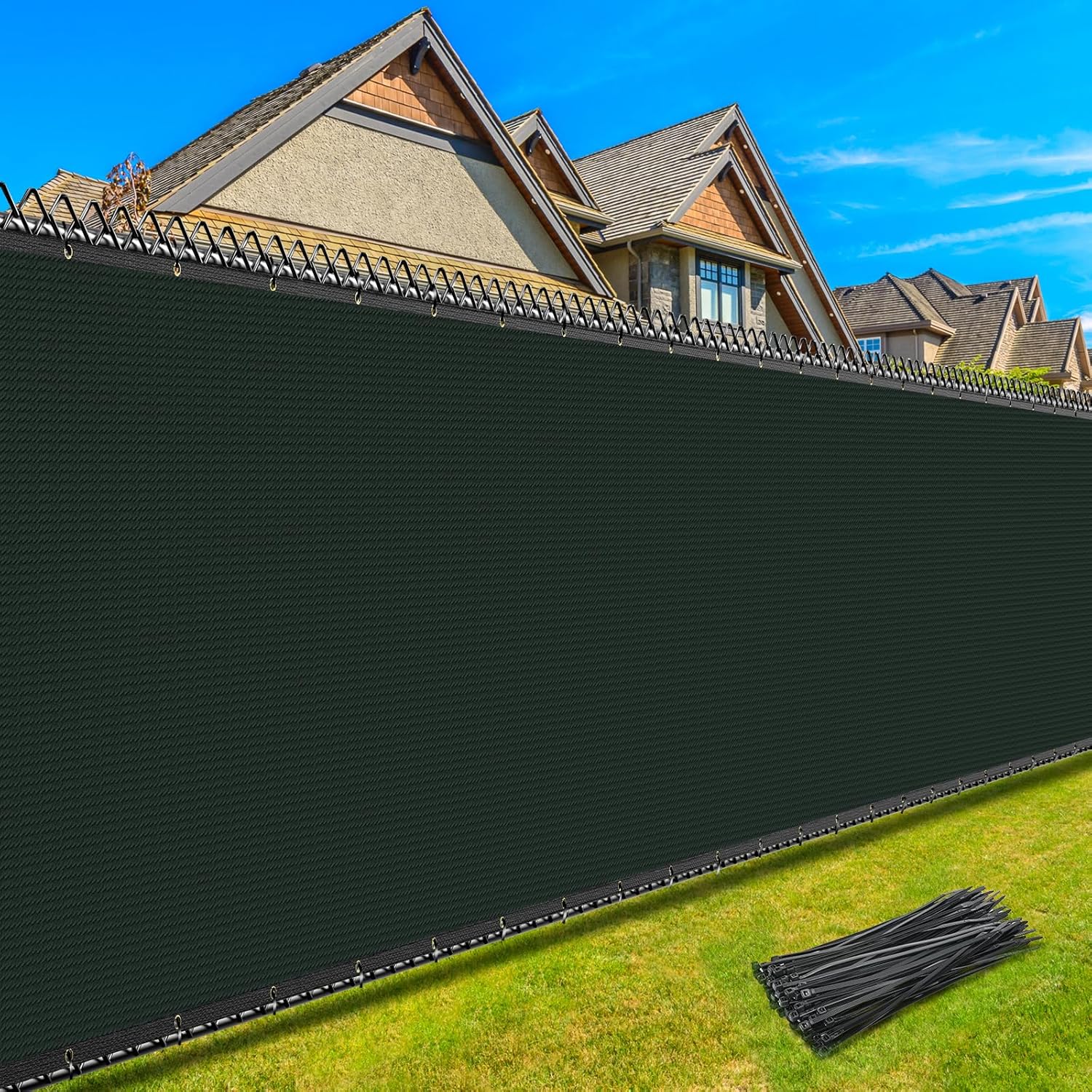 Detalle de Kesfitt 6x50FT Chain Link Fence Privacy Screen — 90% Privacy, Dark Green HDPE with Brass Grommets