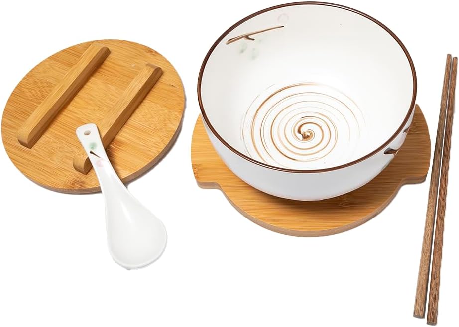 Detalle de lachineuse miska do ramenu z porcelany, 16 cm, 1000 ml, z łyżką i pałeczkami