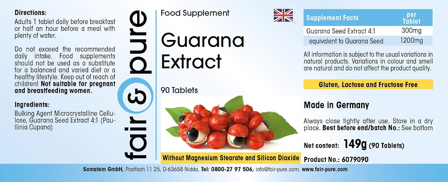 Detalle de Fair & Pure Guarana Extrakt 300 mg – 90 Tabletten, 4:1 Extrakt aus Guaranasamen