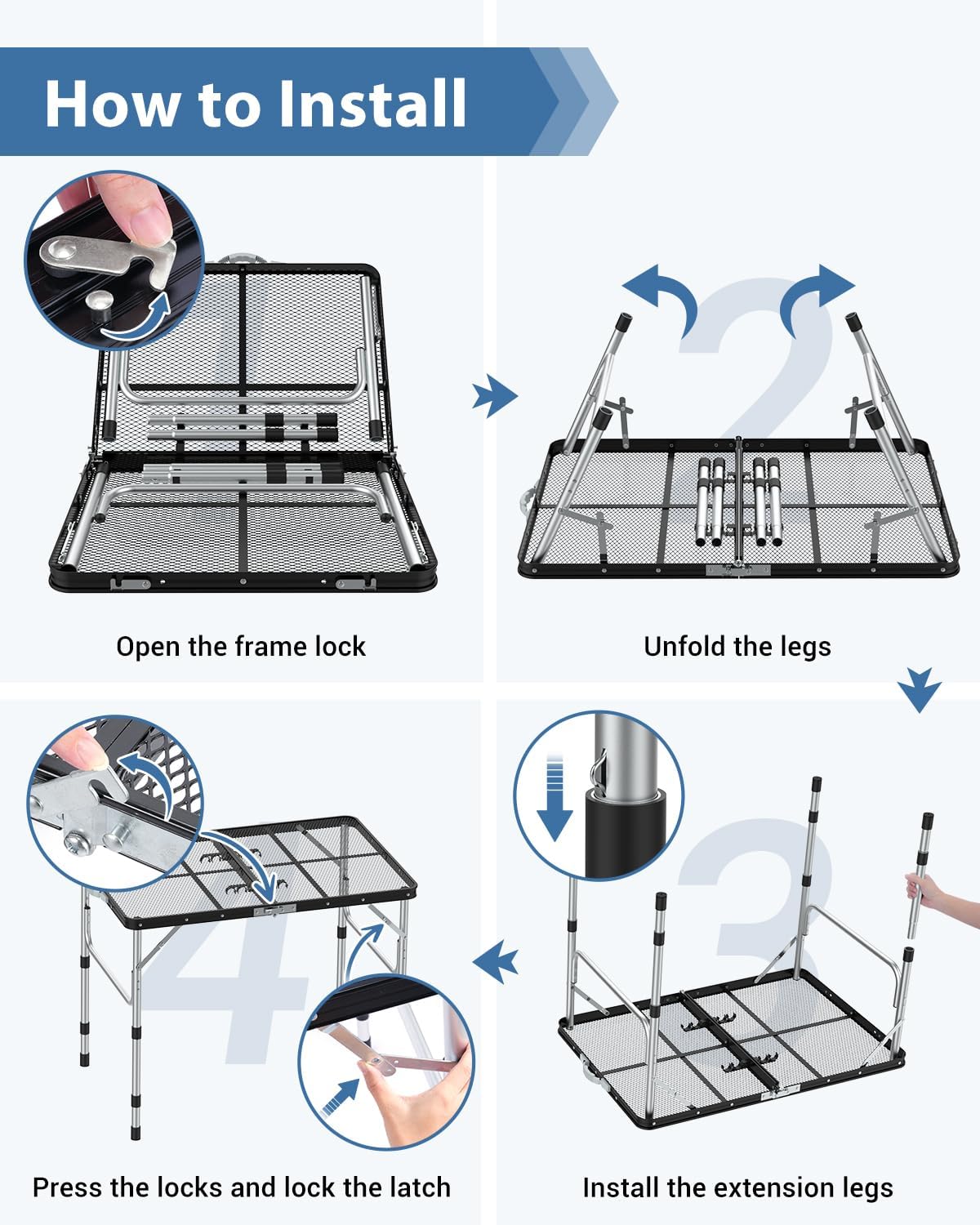 Thumbnail 6 de Sportneer Y21-80600-98 Folding Grill Table, Adjustable Height, Heat-Resistant Metal Mesh