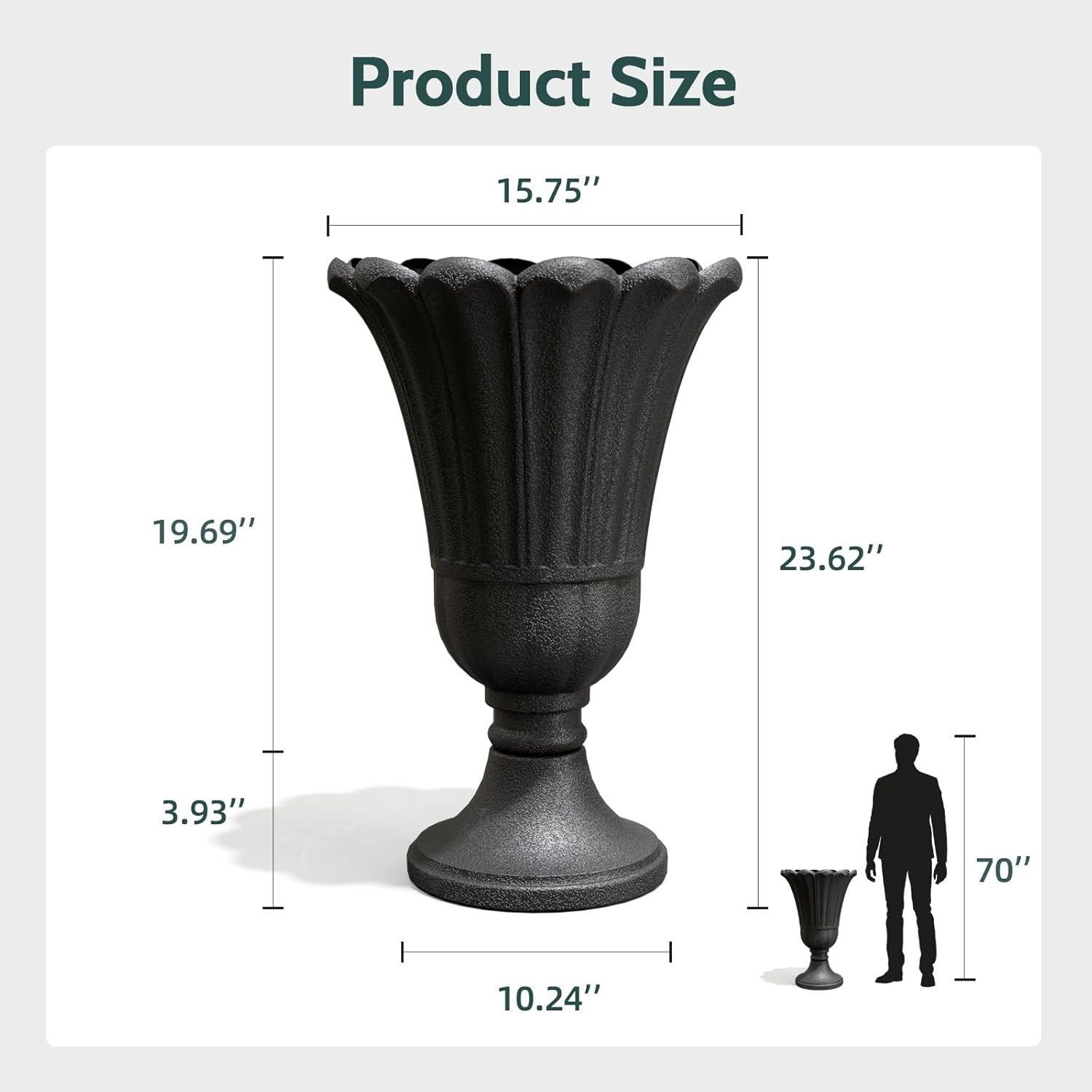 Detalle de Trygoal Tall HDPE Urn Planters, 23.62-Inch Black Petal Set of 2