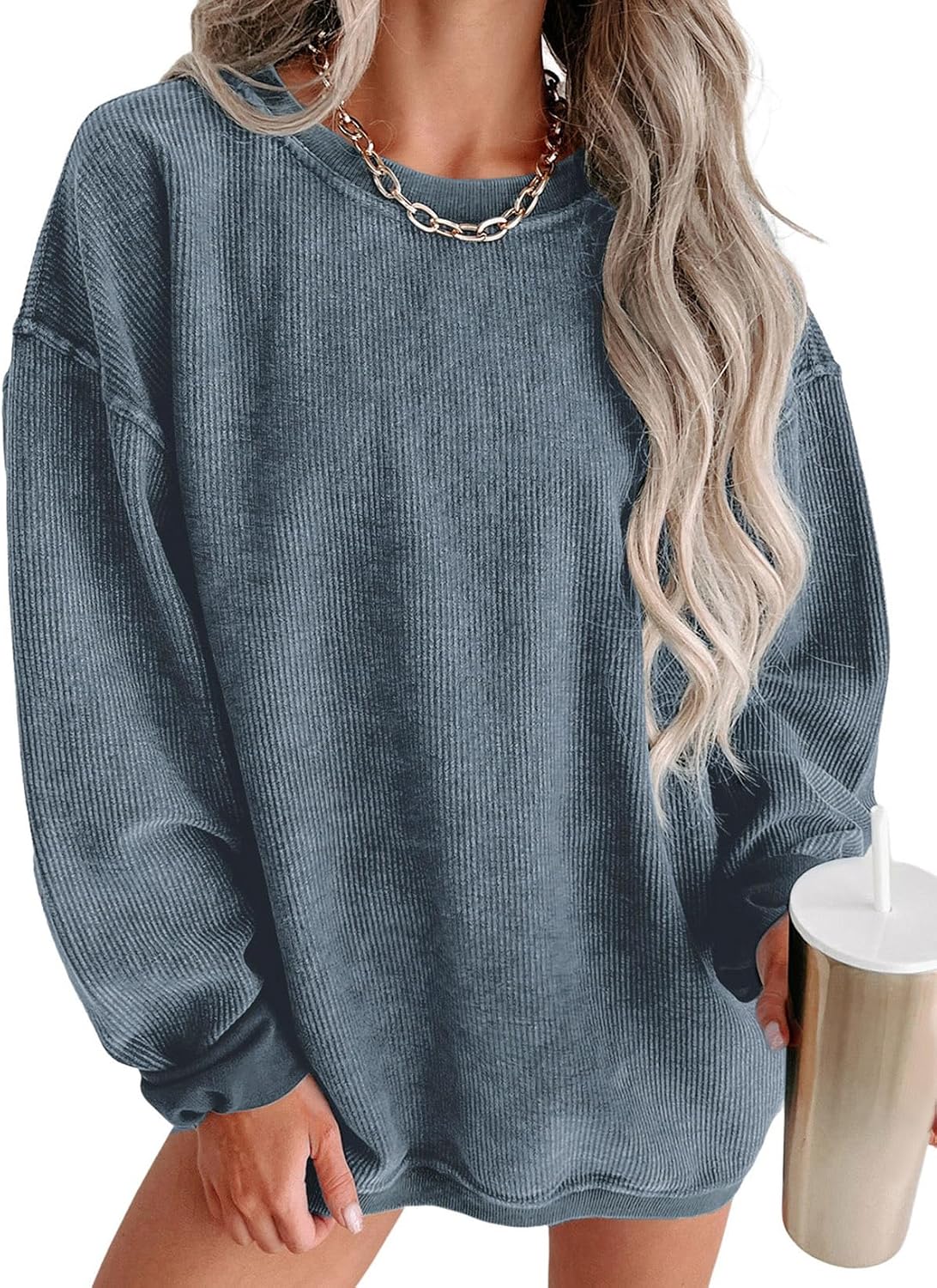 Detalle de SHEWIN Women's Oversized Sweatshirt, Corduroy