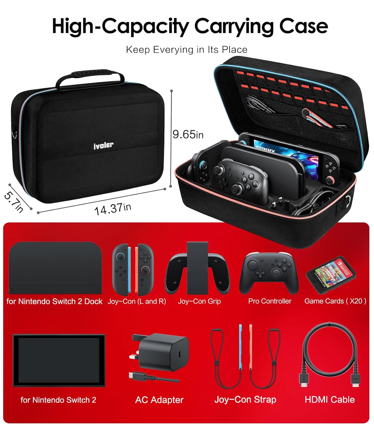 Thumbnail 2 de ivoler Switch 2 Carrying Case 20 Games