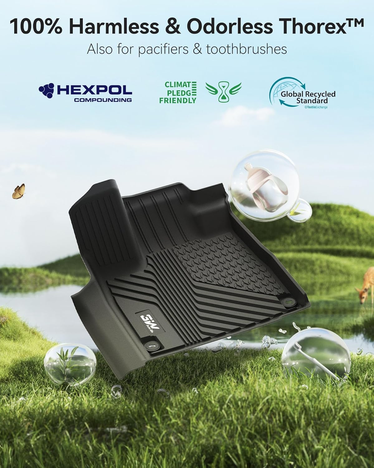 Thumbnail 5 de 3W TPE All-Weather Floor Mats for Acura MDX (2022–2024, 2025–2026) — 1st, 2nd & 3rd Row, Black