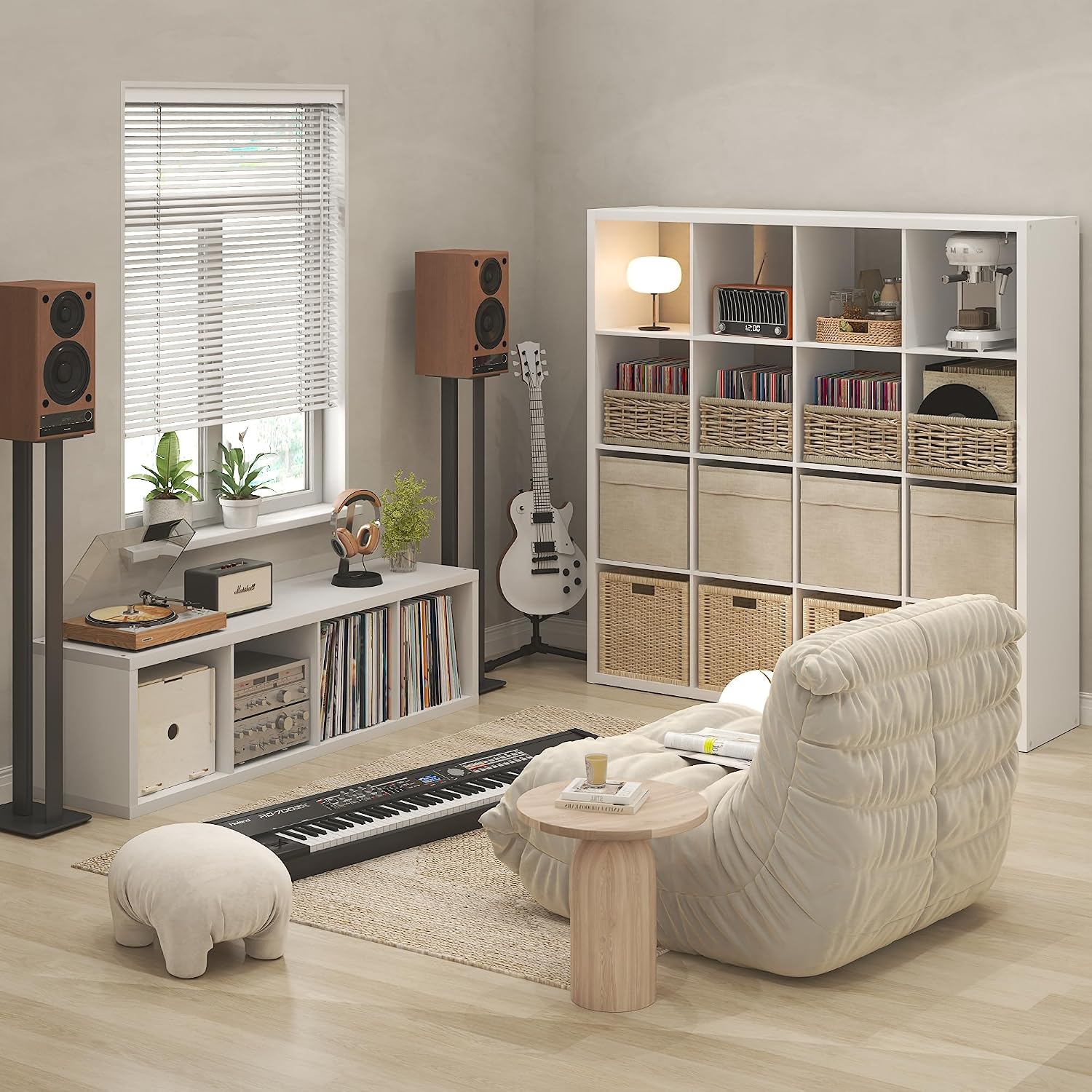 Detalle 1 de Furinno Cubicle NALU23005WH 16-Cube Record Player Stand, White