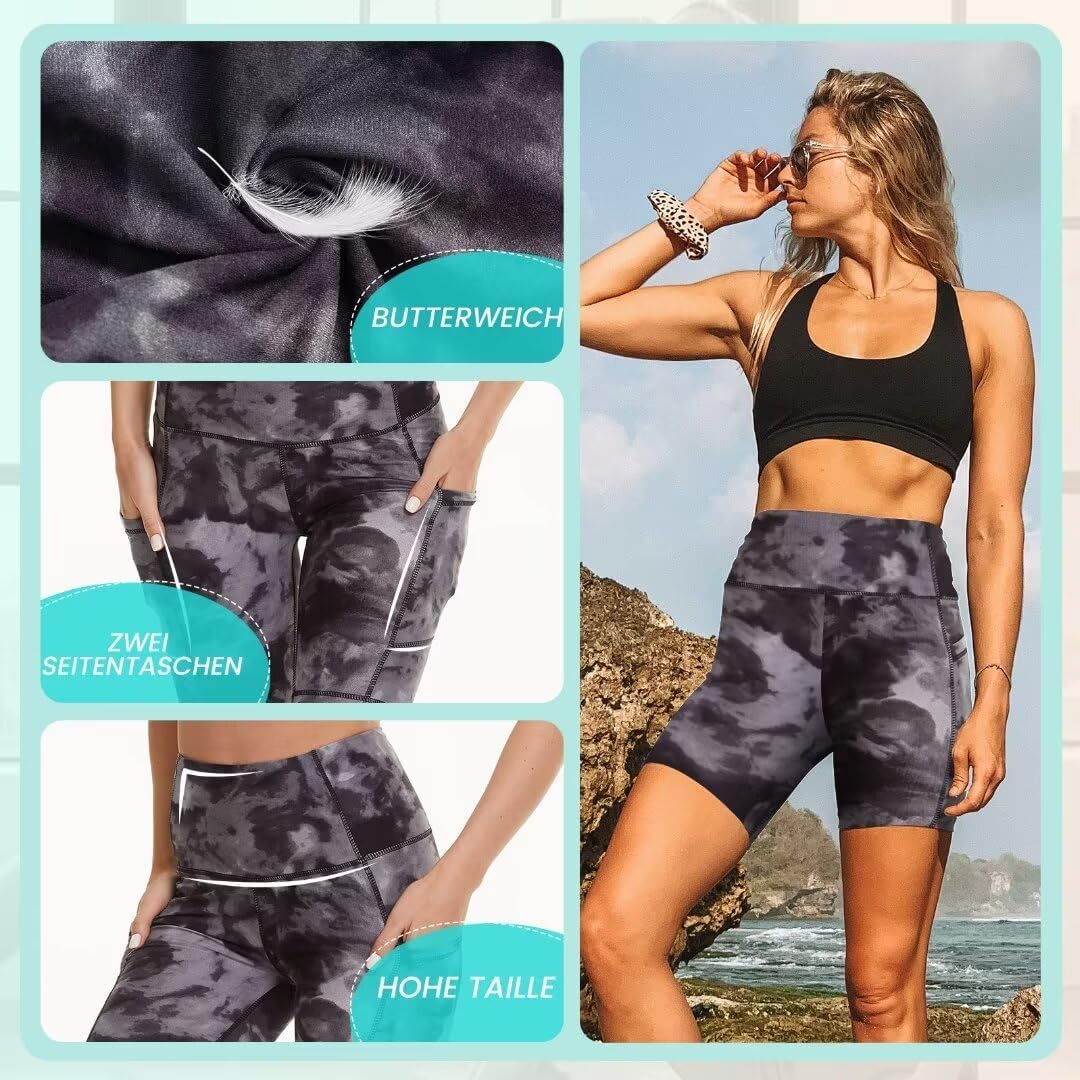 Detalle de Missluck Radlerhose Damen mit Taschen – Kurze, hohe Taille für Yoga, Gym und Sommeraktivitäten