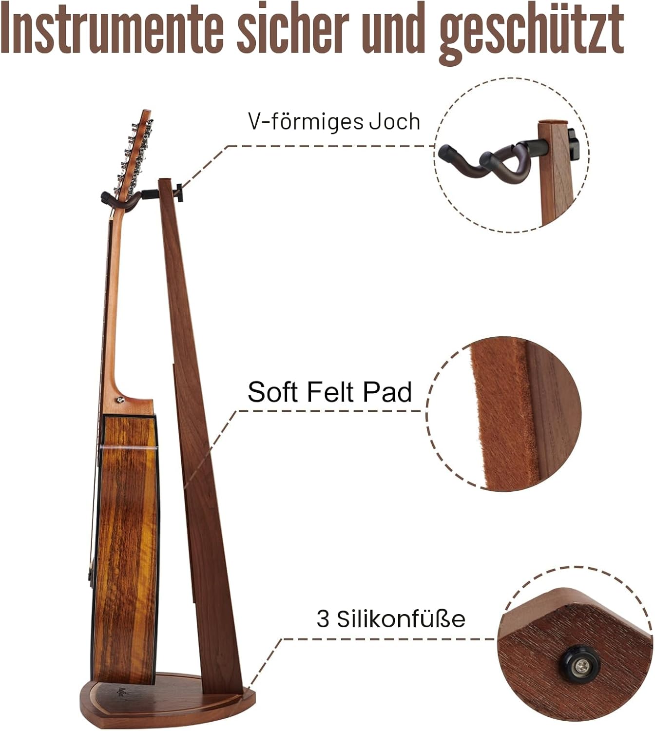 Thumbnail 5 de Musbeat Gitarrenständer Holz – eleganter Wandhalter für Akustikgitarre, E-Gitarre, Bass und mehr