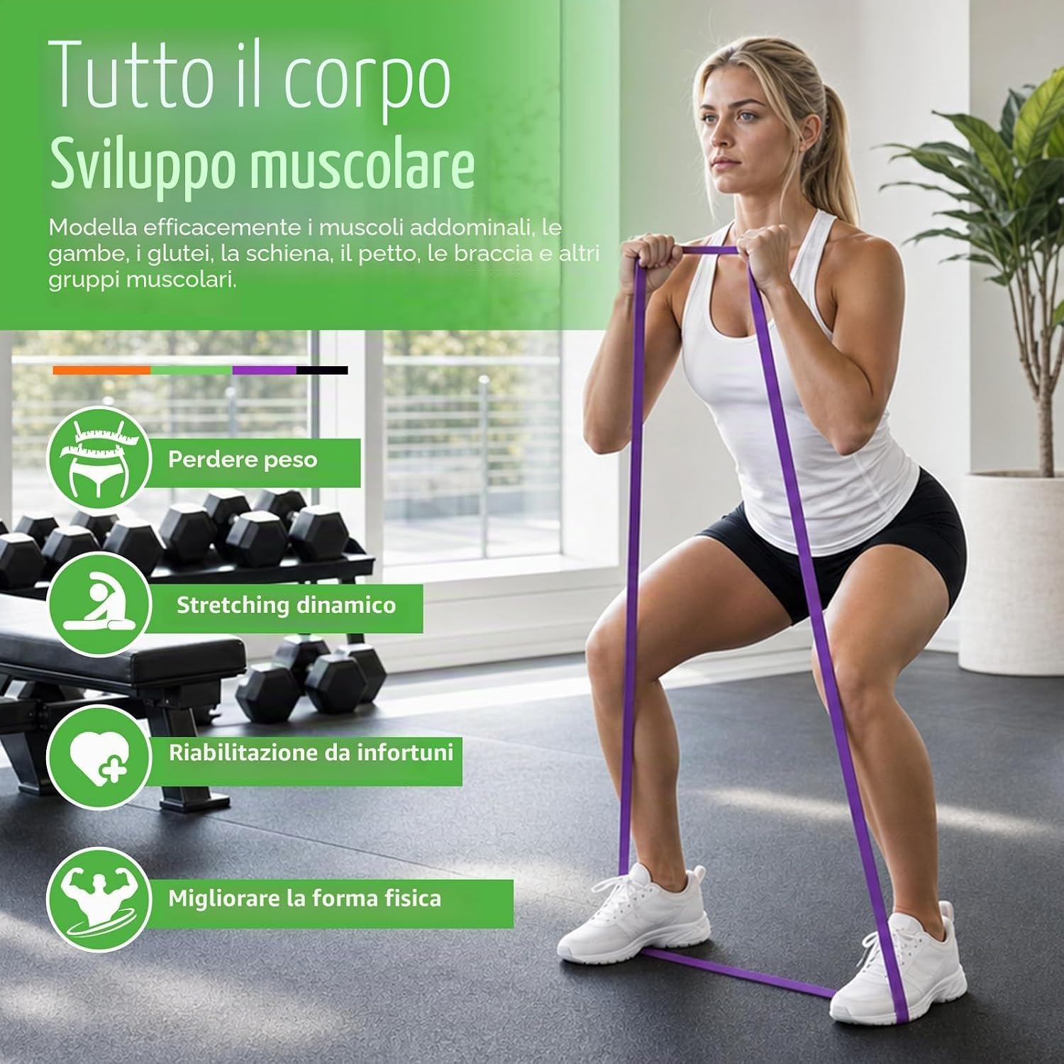 Detalle de Fokky Elastici Fitness Set: 4 livelli di resistenza con ancoraggio porta e borsa