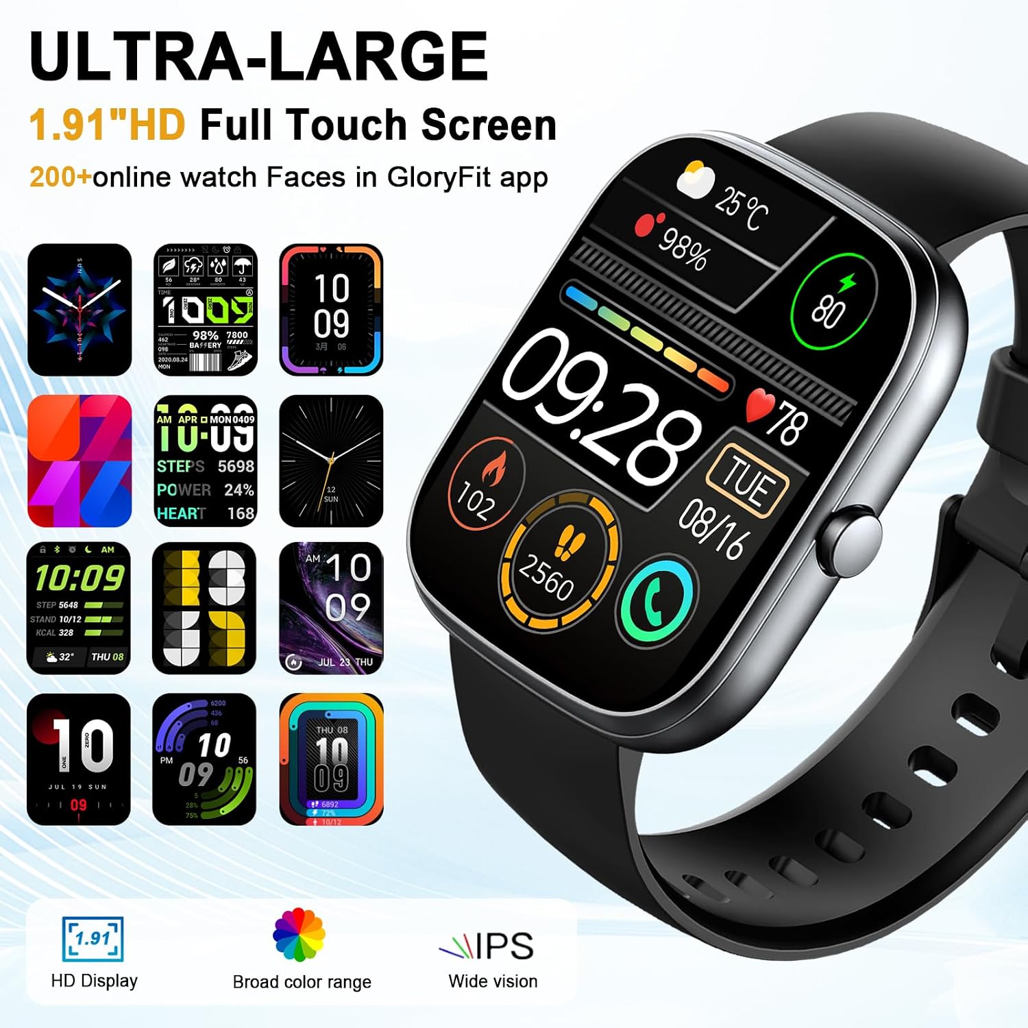 Thumbnail 3 de Montre connectée homme/femme 1,91” HD avec appels Bluetooth, capteur fréquence cardiaque et SpO2, IP68