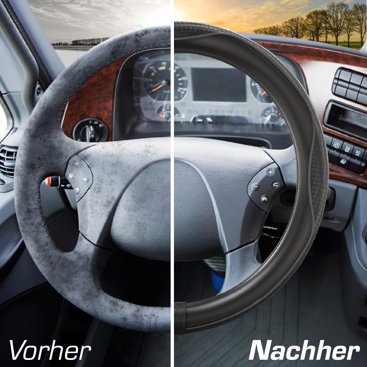 Detalle 2 de Upgrade4cars LKW Lenkradbezug 44-46 cm – Schwarzer Universal-Schoner für Sommer & Winter