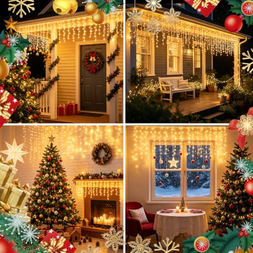 Thumbnail 7 de Hoteril Luci Natale Esterno 17 m – Tenda luminosa esterna 320 LED, bianco caldo, 12 m luci + 5 m alimentazione
