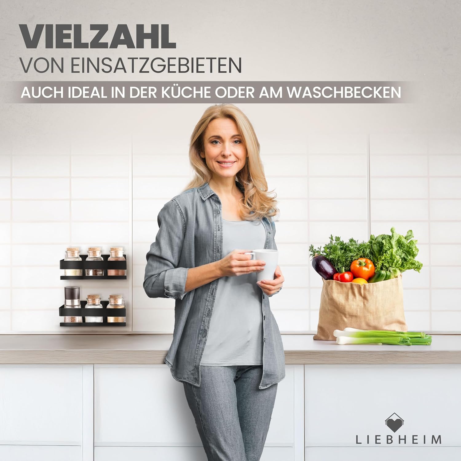 Thumbnail 6 de LIEBHEIM Duschablage ohne Bohren – Badregal/Organizer für die Dusche (schwarz)