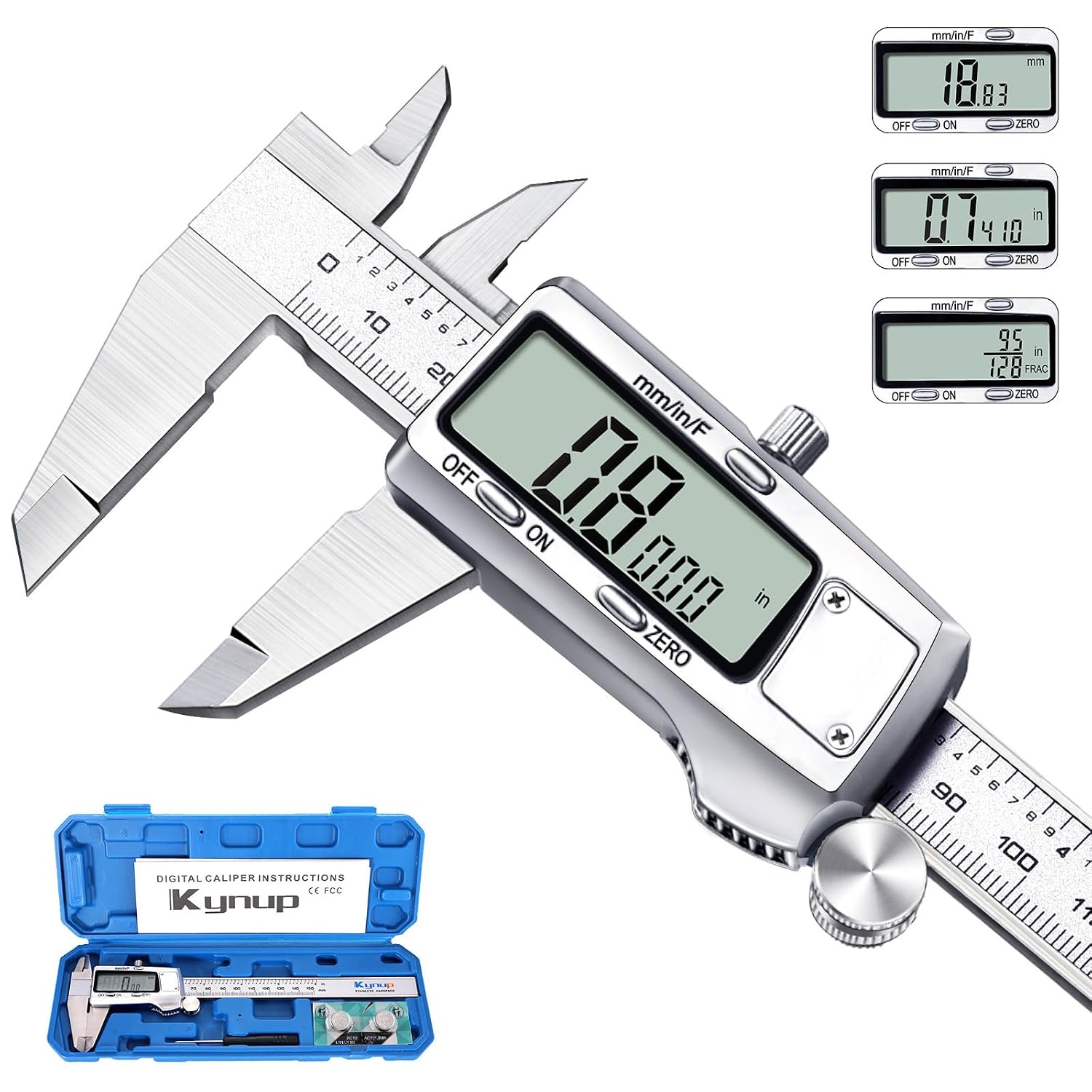 Detalle de Kynup 6-Inch Digital Caliper, Stainless Steel, Inch, Metric and Fraction Modes