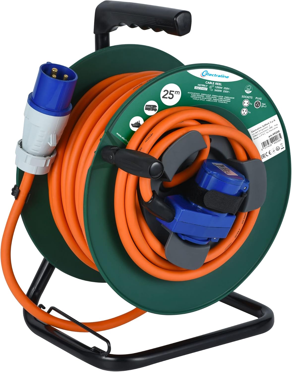 Thumbnail 6 de Electraline 49207 Prolunga con Avvolgicavo 20m: 2 prese industriali+Schuko, IP44, per camper e caravan