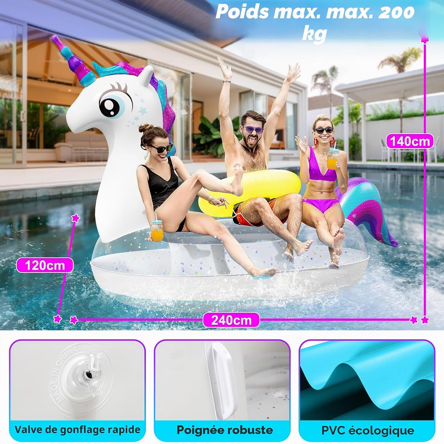 Detalle de Subtail Bouée Piscine Licorne – Matelas gonflable XL pour adulte
