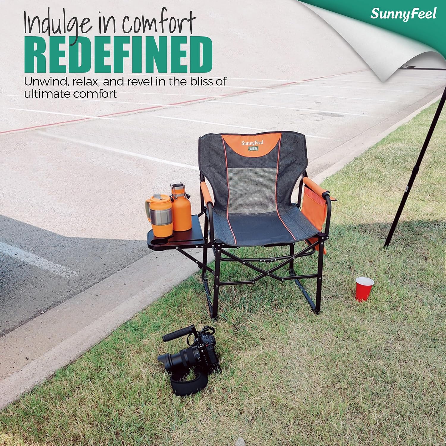 Detalle de SUNNYFEEL AC3008F Oversized Camping Director’s Chair with Side Table