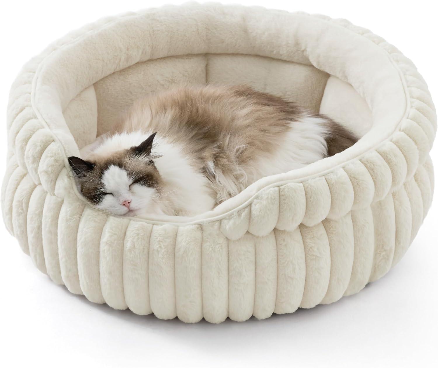Detalle de Bedsure Cat Bed Washable Kitten Bed (58x58cm) Corduroy Fleece Round – Washable, Non-Slip Base, Reversible Cushion